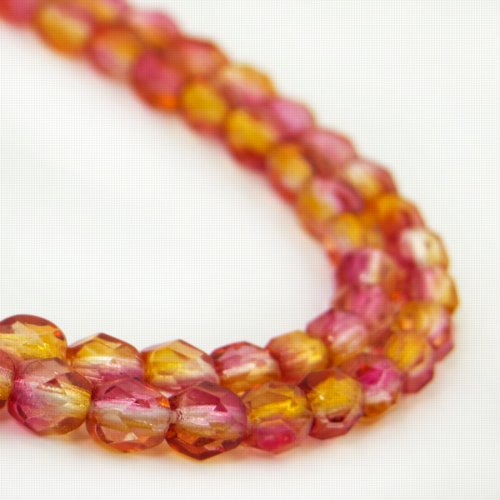 Fire Polish Faceted Round - 4mm - Grenadine Honey (50)