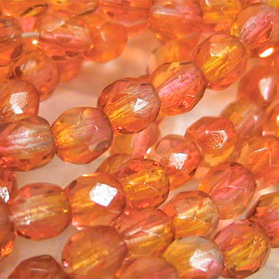 Fire Polish Faceted Round - 4mm - Grenadine Honey (50)