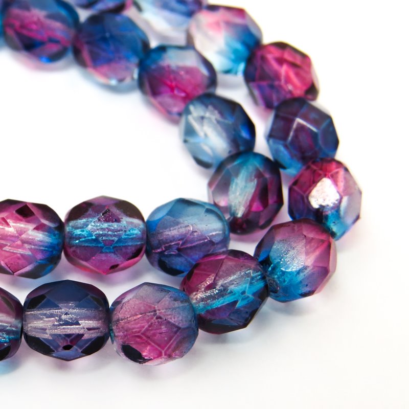 Fire Polish Faceted Round - 6mm - New Orleans Night (strand)