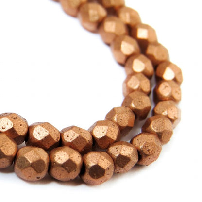 Fire Polish Faceted Round - 4mm - Metallic Light Copper (strand)