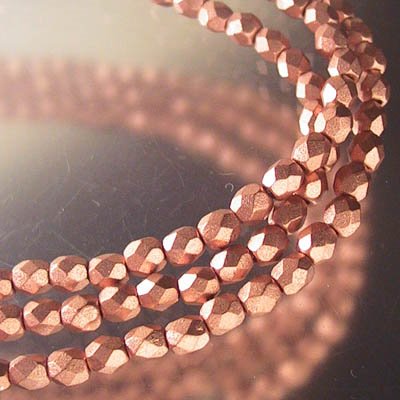 Fire Polish Faceted Round - 4mm - Metallic Light Copper (strand)