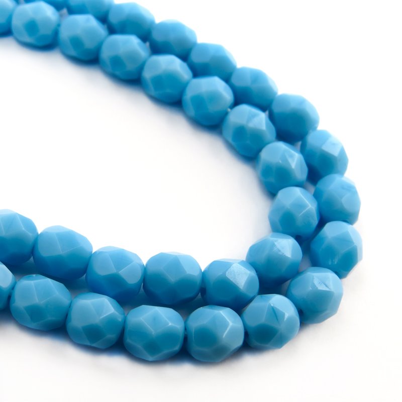 Fire Polish Faceted Round - 6mm - Opaque Turquoise Blue (25)