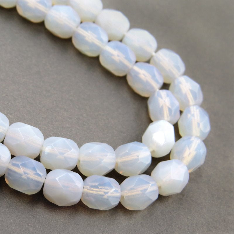 Fire Polish Faceted Round - 6mm - Light Grey Opal (25)