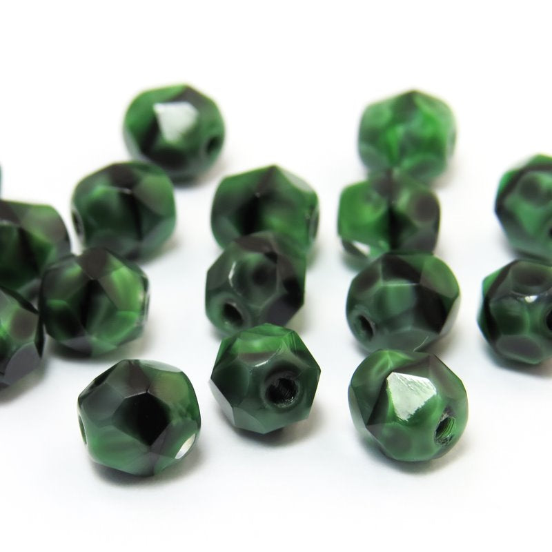 Fire Polish Faceted Round - 6mm - Malachite (25)