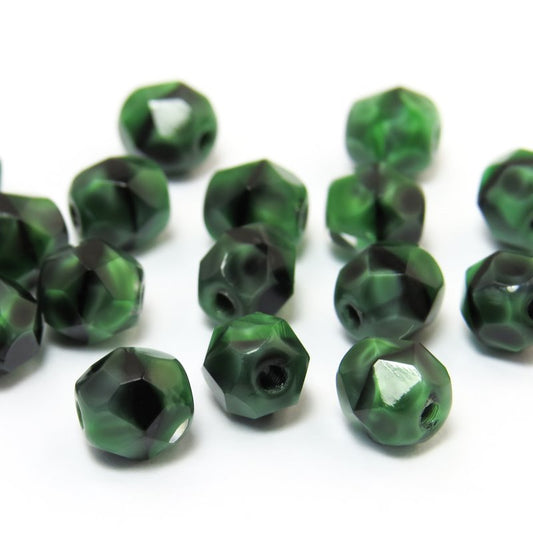 Fire Polish Faceted Round - 6mm - Malachite (25)