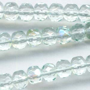 Fire Polish - 5mm - Faceted Donut - Light Aqua AB (Strand 25)