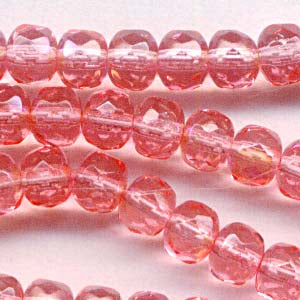 Fire Polish - 5mm - Faceted Donut - Candy Pink AB (Strand 25)