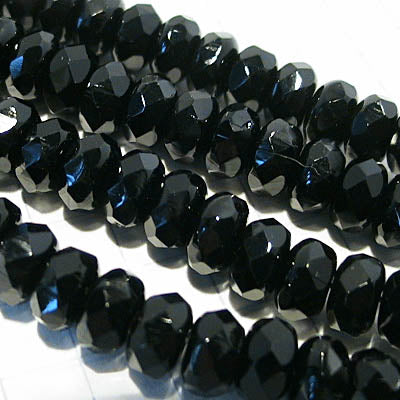 Fire Polish - 7mm - Faceted Donut - Jet (strand 30)