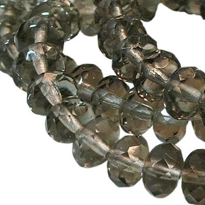 Fire Polish - 7mm - Faceted Donut - Black Diamond (Strand 25)