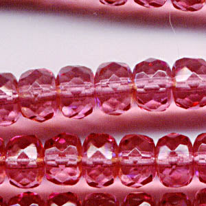 Fire Polish - 7mm - Faceted Donut Rondelles - Rose Pink AB (Strand 25)