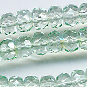 Fire Polish - 7mm - Faceted Donut Rondelles - Light Peridot AB (Strand 25)