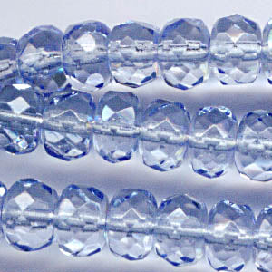 Fire Polish - 7mm - Faceted Donut Rondelles - Light Blue AB (Strand 25)