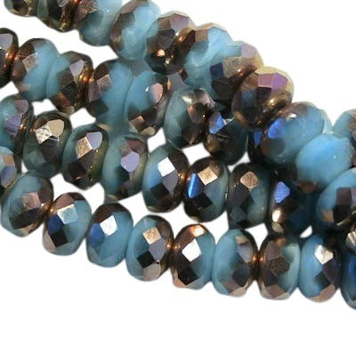 Fire Polish - 7mm - Faceted Donut - Opaque Turquoise Moonshine - Half-Capri Coat