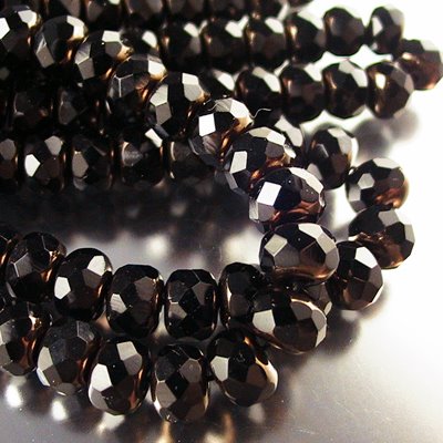 Fire Polish - 7mm - Faceted Donut - Jet / Bronze (Strand 25)