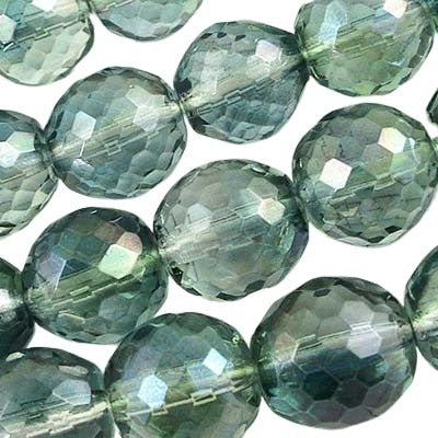 Fire Polish Rich Cut Round - 12mm - Crystal Seagreen