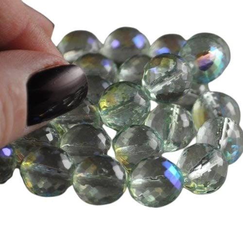 Fire Polish Rich Cut Round - 12mm - Pale Green AB