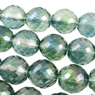 Fire Polish Rich Cut Round - 14mm - Crystal Seagreen