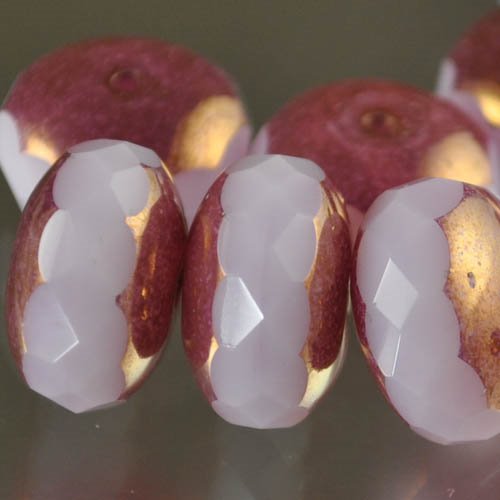 Fire Polish - 15mm - Faceted Donut - Pale Pink/Copper