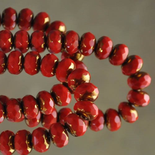 Fire Polish - 9mm - Faceted Donut - Chinese New Year (strand)
