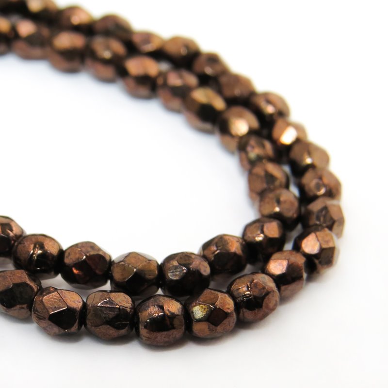 Fire Polish Faceted Round - 3mm - Dark Bronze (strand)