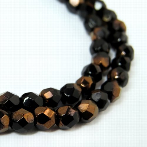 Fire Polish Faceted Round - 4mm - Opaque Jet Bronze (strand)