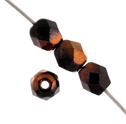 Fire Polish Faceted Round - 4mm - Opaque Jet Bronze (strand)