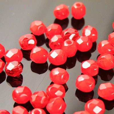 Fire Polish Faceted Round - 4mm - Red Opal (Pack)
