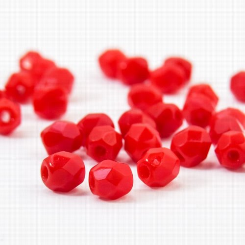 Fire Polish Faceted Round - 4mm - Opaque Fire Engine Red (50)
