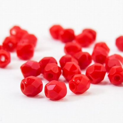 Fire Polish Faceted Round - 4mm - Opaque Fire Engine Red (50)