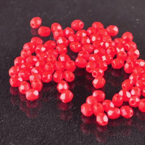 Fire Polish Faceted Round - 4mm - Opaque Fire Engine Red (50)