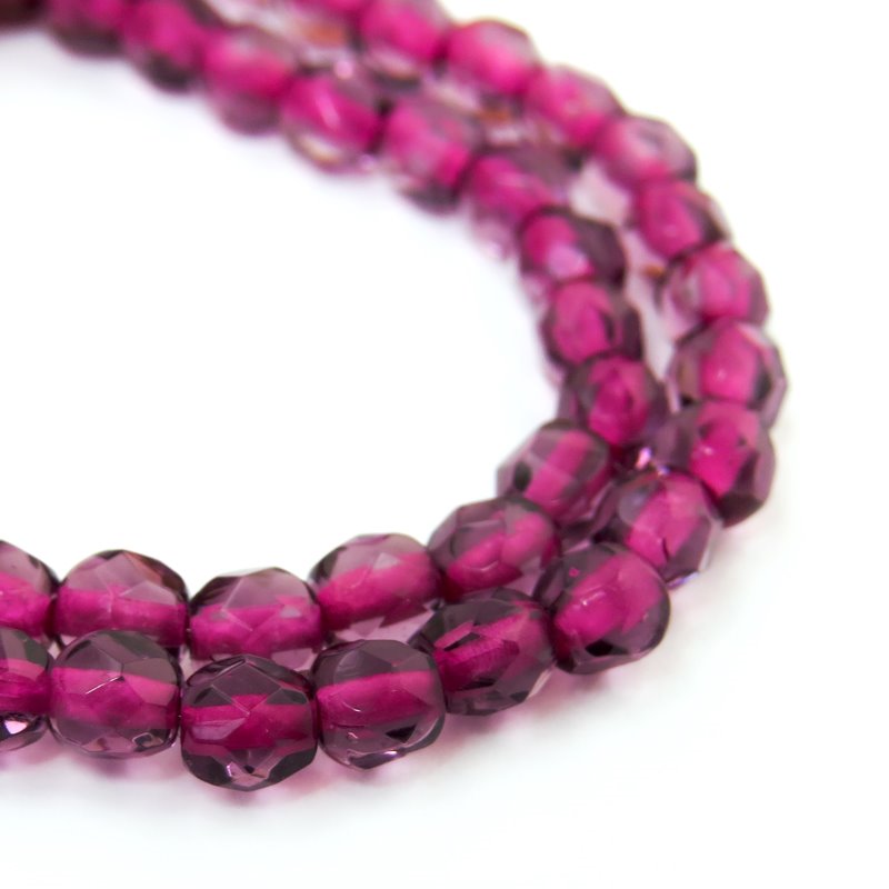 Fire Polish Faceted Round - 4mm - Colour Lined Amethyst/Pink (strand)
