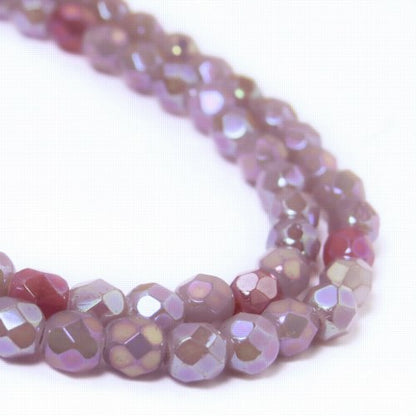 Fire Polish Faceted Round - 4mm - Opaque Lilac Alabaster AB (strand)