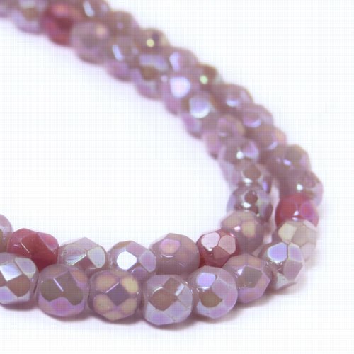 Fire Polish Faceted Round - 4mm - Opaque Lilac Alabaster AB (strand)