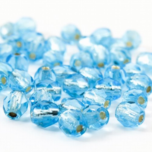 Fire Polish Faceted Round - 4mm - Silver Lined Aqua (pack)