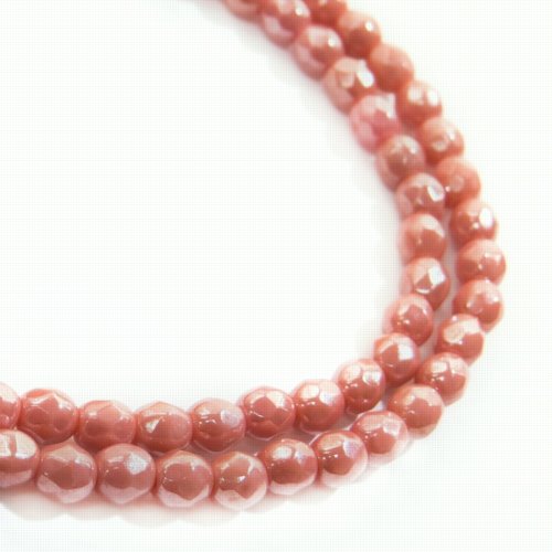 Fire Polish Faceted Round - 4mm - Salmon Lustre (strand)