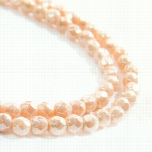 Fire Polish Faceted Round - 4mm - Pale Pink Silk Lustre (Pack)