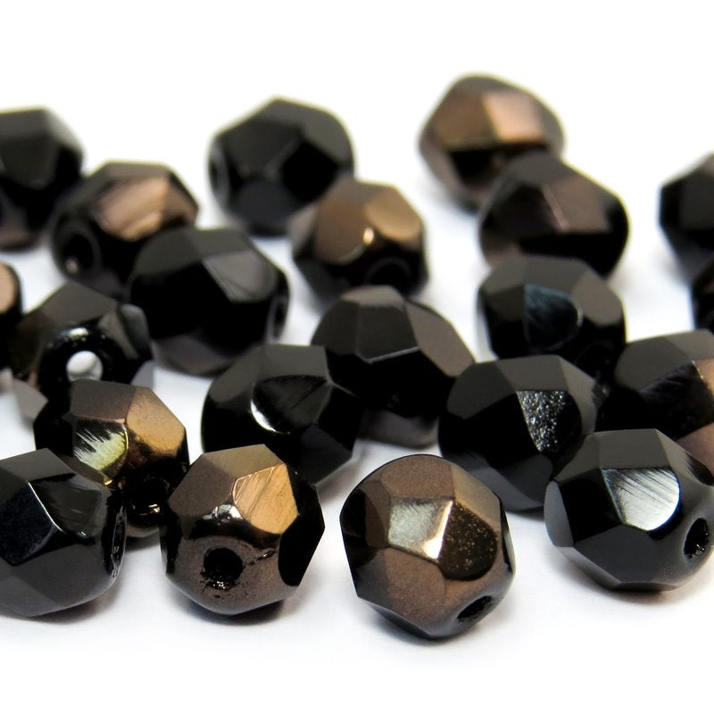 Fire Polish Faceted Round - 6mm - Opaque Jet Bronze (25)