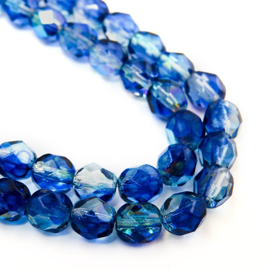 Fire Polish Faceted Round - 6mm - Blue on Blue AB (strand)
