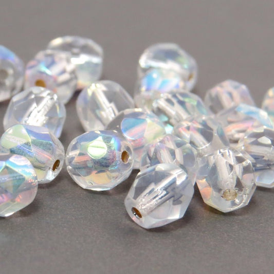 Fire Polish Faceted Round - 6mm - Silver Lined Crystal AB (25)