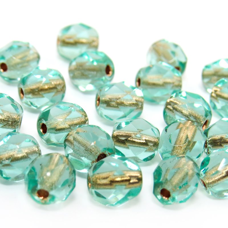 Fire Polish Faceted Round - 6mm - Copper Lined Aqua (25)