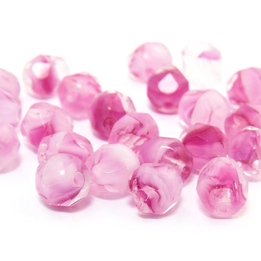 Fire Polish Faceted Round - 6mm - Pink Sherbet Givre (25)
