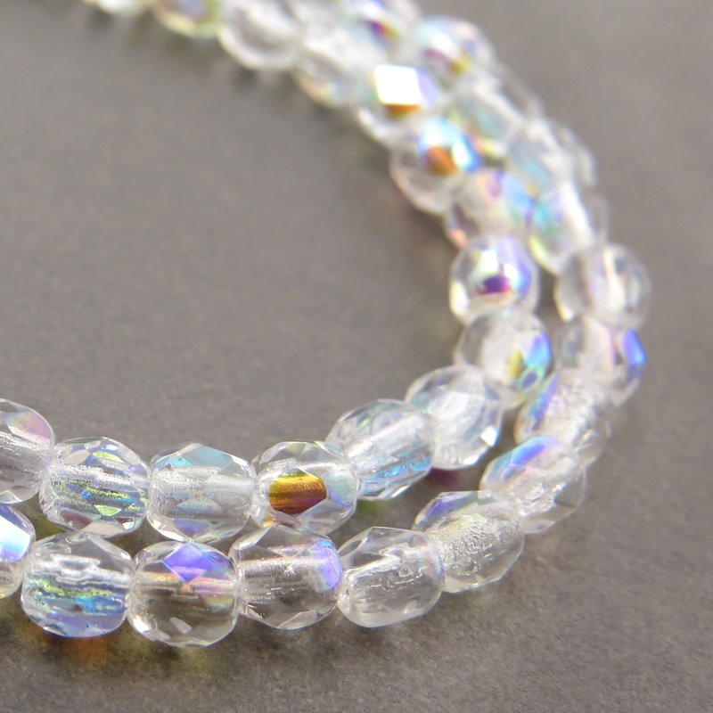 Fire Polish Faceted Round - 3mm - Crystal AB (strand)
