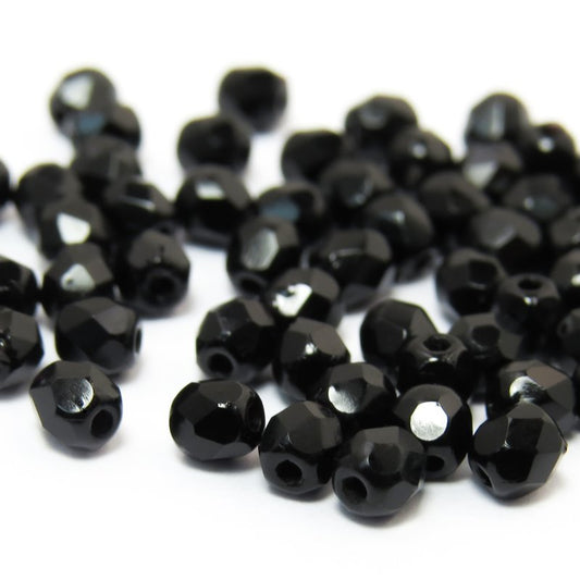 Fire Polish Faceted Round - 3mm - Jet (50)