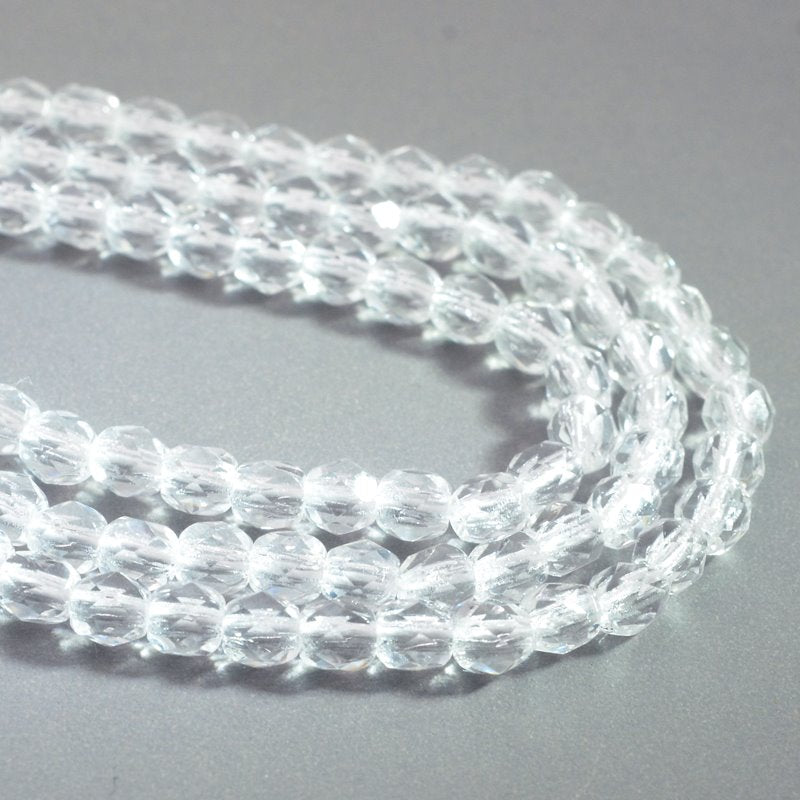 Fire Polish Faceted Round - 4mm - Crystal (strand)