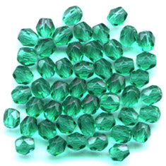 Fire Polish Faceted Round - 4mm - Emerald (50)