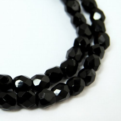 Fire Polish Faceted Round - 4mm - Jet (strand)