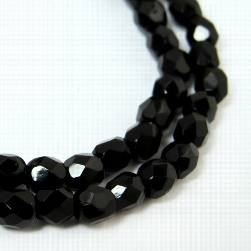 Fire Polish Faceted Round - 4mm - Jet (strand)