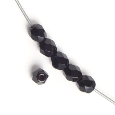 Fire Polish Faceted Round - 4mm - Jet (strand)