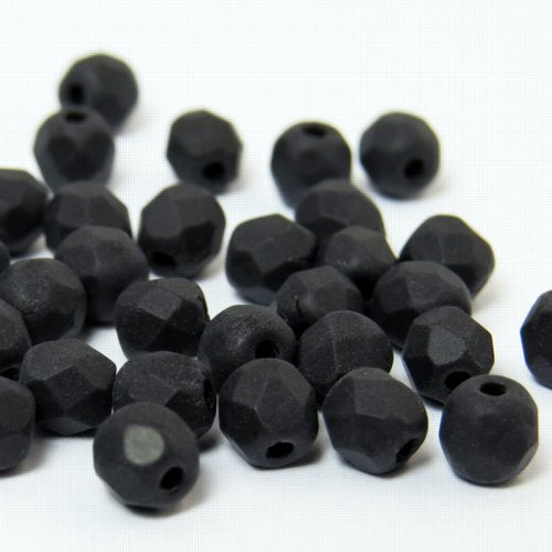 Fire Polish Faceted Round - 4mm - Jet Matte (strand)