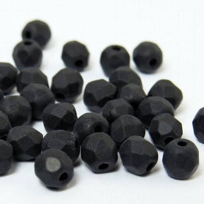 Fire Polish Faceted Round - 4mm - Jet Matte (strand)